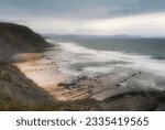 Small photo of barrikako flysch, Euskadi, are perfectly delimited rock strata that were formed at the bottom of the ocean by decantation of sediments and shells of marine organisms, diffuser filter is used