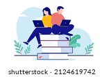 man and woman studying together ... | Shutterstock .eps vector #2124619742