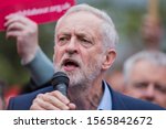 Small photo of Cardiff, Wales, UK, April 21st 2017. Labour leader Jeremy Corbyn speaks at a Labour party rally on Whitchurch Common in the Cardiff North constituency.