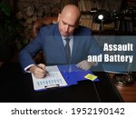 Small photo of Business concept about Assault and Battery Businessman, executive manager hand filling paper business document