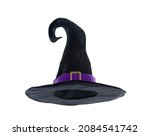 Black halloween witch hat isolated on white background with clipping path