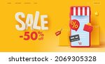 ecommerce web banner with 3d... | Shutterstock .eps vector #2069305328