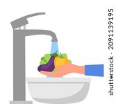 washing vegetables before... | Shutterstock .eps vector #2091139195
