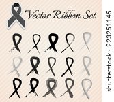awareness black ribbons set | Shutterstock .eps vector #223251145