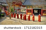 Small photo of Monks in Songgwangsa zen buddhism temple located in South Jeolla Province on the Korean Peninsula. Founded in 867 it fell into disuse but was re-established in 1190 by Seon master Jinul. 04-08-2017