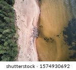 Aerial view of sandy beach and...