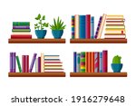 shelves with books and potted... | Shutterstock .eps vector #1916279648