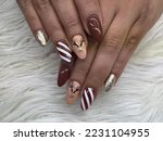 christmas nail art, almond acrylic nails shape gel polish