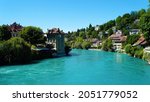 Beautiful River Aare running water in Bern, a World Heritage Site