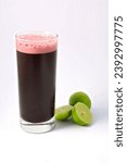 Small photo of Peruvian food: A glass served with a traditional Peruvian drink "chicha morada" made from boiled purple corn to obtain a very aromatic and appreciated drink.