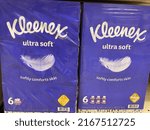 Small photo of Grovetown, Ga USA - 06 05 22: Retail store shelf Kleenex Tissue Ultra soft