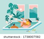 couple spend summer vacation at ... | Shutterstock .eps vector #1738007582