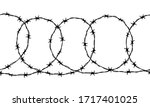 Seamless border of detailed black ravel barbed wire isolated on white