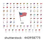 set of flags on a pole with... | Shutterstock .eps vector #443958775