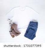 white tee mockup   tshirt w... | Shutterstock . vector #1731077395