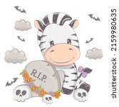 halloween zebra with cartoon... | Shutterstock .eps vector #2159980635