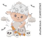halloween sheep with cartoon... | Shutterstock .eps vector #2160010565