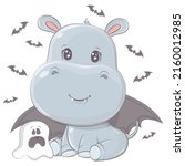 halloween hippo with a ghost.... | Shutterstock .eps vector #2160012985