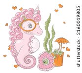 cartoon seahorse with pumpkin... | Shutterstock .eps vector #2160019805