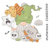 halloween gnome with cartoon... | Shutterstock .eps vector #2160025545