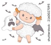 halloween sheep with a ghost.... | Shutterstock .eps vector #2160027095