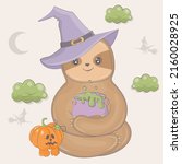 cartoon witch sloth with... | Shutterstock .eps vector #2160028925