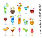 tropical cocktails  juice  wine ... | Shutterstock .eps vector #604990505