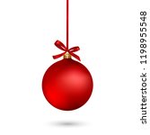 Red Christmas ball with ribbon and a bow on white background. Vector illustration. Christmas decoration