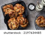 Kanelbullar, swedish cinnamon and cardamon buns, top view