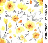 yellow watercolor flowers with... | Shutterstock . vector #1904809105