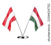 Two table flags isolated on white background 3d illustration, austria and hungary