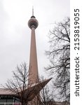 Small photo of Berlin, Germany - December 20, 2021: Berlin Television Tower or Berliner Fernsehturm at night. The iconic 368 metres tall structure was opened in 1969.