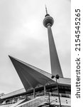 Small photo of Berlin, Germany - December 21, 2021: Berlin Television Tower or Berliner Fernsehturm at night. The iconic 368 metres tall structure was opened in 1969.