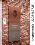 Small photo of Venice, Italy - April 2, 2022: Metal sign plate of Centro Culturale Don orione Artigianelli, an unassuming guesthouse in a former monastery.