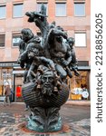 Small photo of Nuremberg, Germany - DEC 28, 2021: Sculpture named Ship of Fools by Jurgen Weber based on the satirical allegory by Sebastian Brant.
