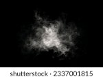 Small photo of Close-up of steam or abstract white smog rising above. water droplets that can be seen that swirl beautifully from humidifier spray. Isolated on a black background