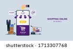 shopping online vie smartphone  ... | Shutterstock .eps vector #1713307768