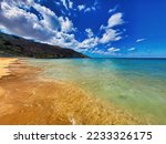 Holidays concept image. Rocky sea coast line near mountains landscape. Mediterranean landscape with rocks and blue sky. High resolution photo.