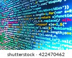 Source code photo. Software background. Programming code on computer screen. Programmer developer screen. Writing program code on computer. Website programming code. 
