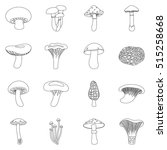 Mushroom Set Icons In Outline...