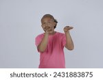 Small photo of long-haired Asian men dancing on white background. duck stile dance
