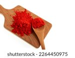 Small photo of Paprika oleoresin or paprika red pepper extract, colouring and flavouring in food products. Food additive E160c. Red pigment powder. Extract from fruits of Capsicum annuum or Capsicum frutescens.