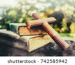 Wooden Cross  Old Bible On The...