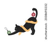 cute christmas black cat... | Shutterstock .eps vector #2038693232