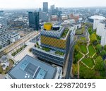 Small photo of Aerial view of Birmingham, a major city in England’s West Midlands region, with multiple Industrial Revolution-era landmarks, UK