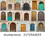Small photo of Beautiful doors collection of Cappadocia, Turkey. Collage of wooden, colourful and antic doors from Urgup, Goreme and Cappadocia from Central Anatolia, Nevsehir city.