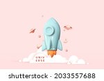 flying space rocket in space... | Shutterstock .eps vector #2033557688