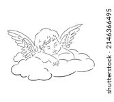 angel on a cloud  outline...