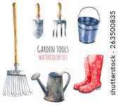 Watercolor Garden Tools Set.