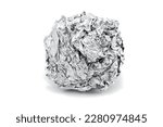 Small photo of A wad of aluminum foil on a white background. Foil